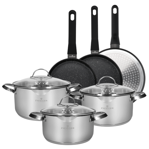 ZWIEGER VERON Komplet garnków 6 el z pokrywkami 20, 22, 24 cm + Patelnie 20, 24, 28 cm