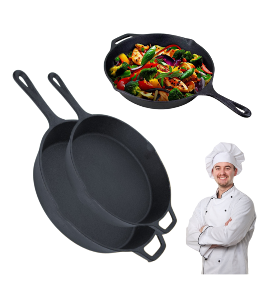 HAGE Komplet 2 Patelnie żeliwne 26,5/31 cm z uchem Cast Iron