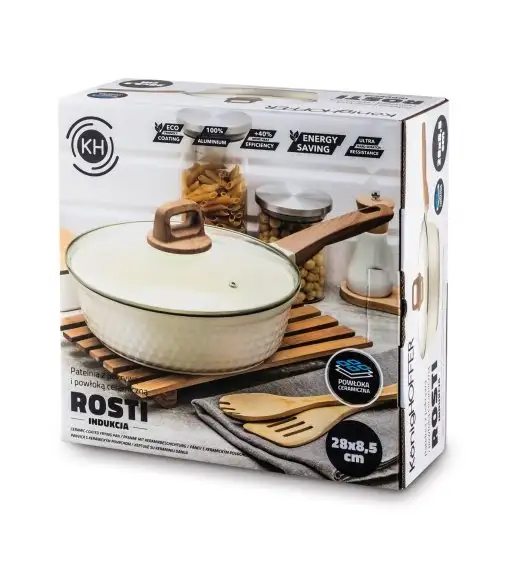 KONIGHOFFER ROSTI PATELNIA 28 CM Z POKRYWKĄ KREMOWA / INDUKCJA