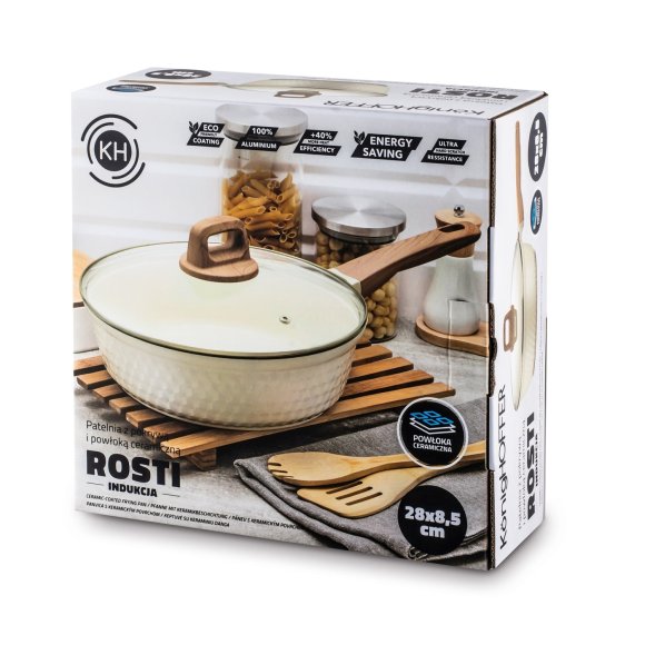 KONIGHOFFER ROSTI PATELNIA 28 CM Z POKRYWKĄ KREMOWA / INDUKCJA