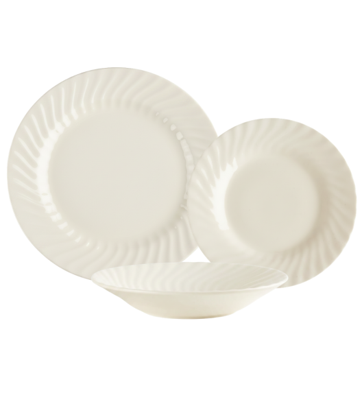 PRIMA DECO EMBOSS Komplet obiadowy 36 el dla 12 os karbowany / porcelana ecru