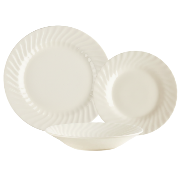 PRIMA DECO EMBOSS Komplet obiadowy 36 el dla 12 os karbowany / porcelana ecru