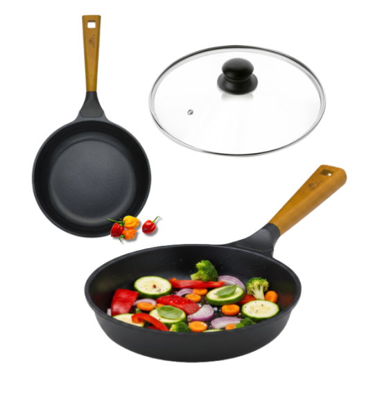GERLACH NATUR Patelnia 24 cm z powłoką ceramiczną + pokrywka szklana | ILAG® Non-Stick Xera Dur 2 