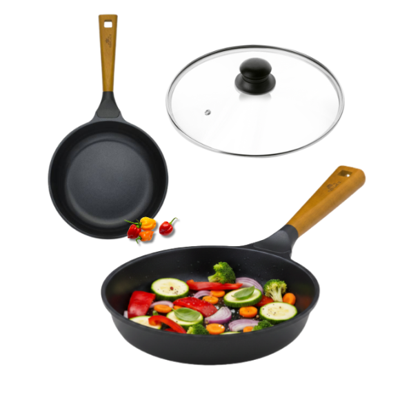 GERLACH NATUR Patelnia 24 cm z powłoką ceramiczną + pokrywka szklana | ILAG® Non-Stick Xera Dur 2 