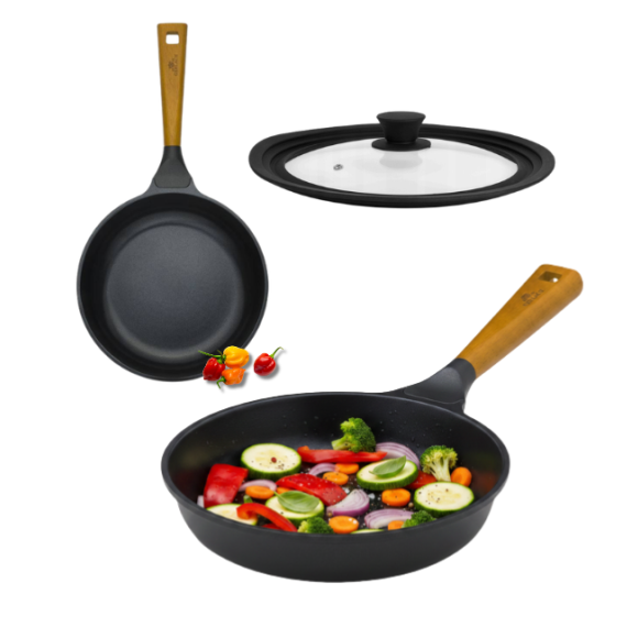 GERLACH NATUR Patelnia 24 cm z powłoką ceramiczną + pokrywka silikonowa | ILAG® Non-Stick Xera Dur 2 