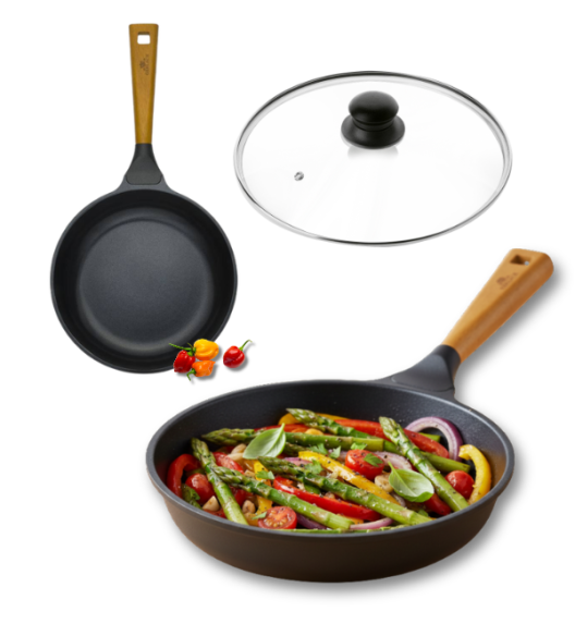GERLACH NATUR Patelnia 28 cm z powłoką ceramiczną + pokrywka szklana | ILAG® Non-Stick Xera Dur 2 