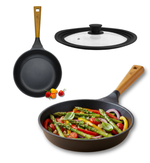 GERLACH NATUR Patelnia 28 cm z powłoką ceramiczną + pokrywka silikonowa | ILAG® Non-Stick Xera Dur 2 