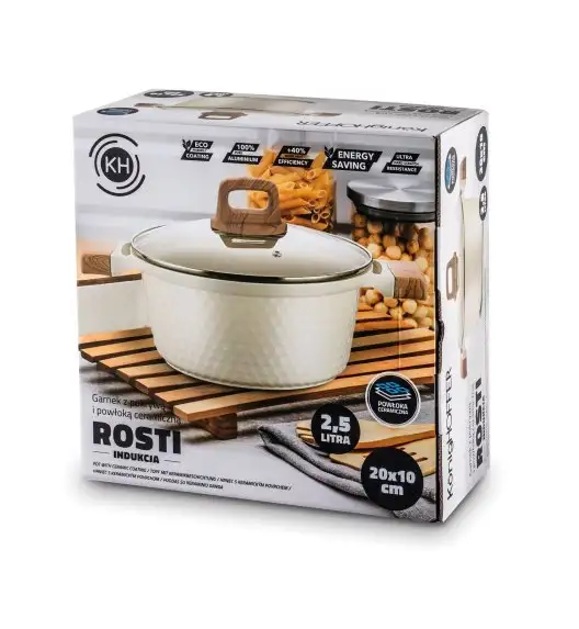 KONIGHOFFER ROSTI GARNEK 2,5 L Z POKRYWKĄ 20 CM KREMOWY / INDUKCJA