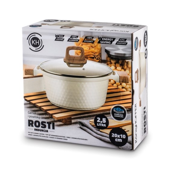 KONIGHOFFER ROSTI GARNEK 2,5 L Z POKRYWKĄ 20 CM KREMOWY / INDUKCJA