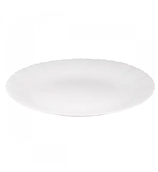 PRIMA DECO CARBO Talerz obiadowy 25 cm / biały / karbowany rant / szkło hartowane