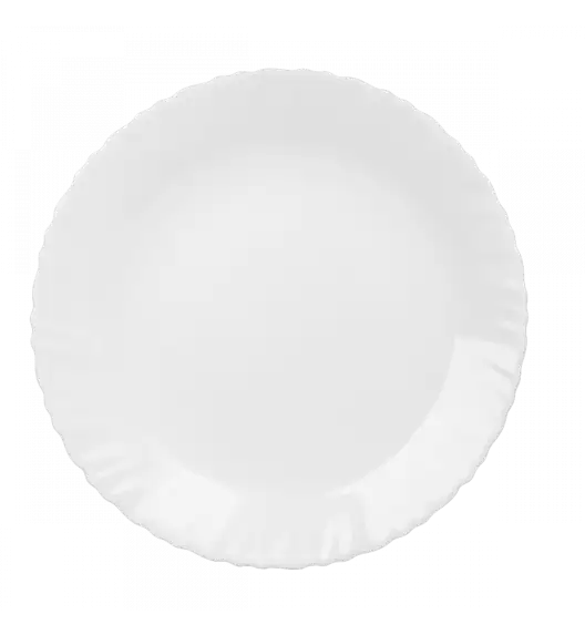 PRIMA DECO CARBO Talerz obiadowy 25 cm / biały / karbowany rant / szkło hartowane