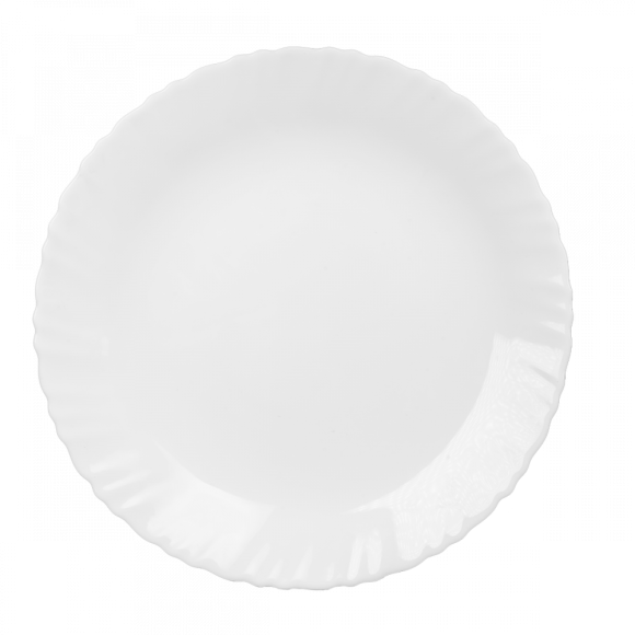 PRIMA DECO CARBO Talerz obiadowy 25 cm / biały / karbowany rant / szkło hartowane