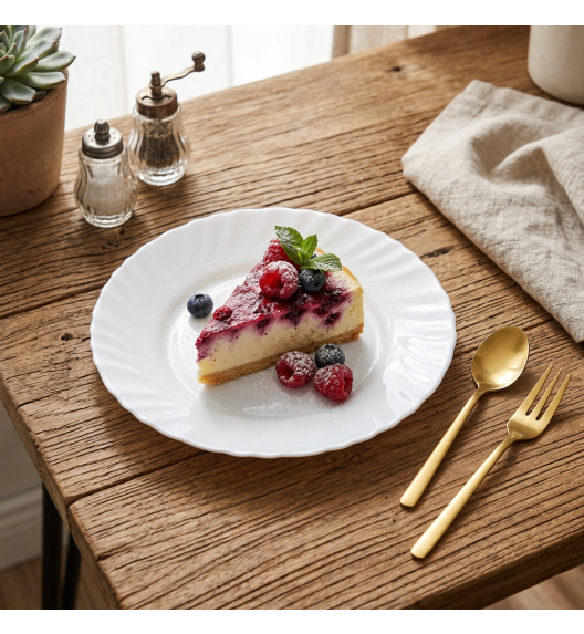 PRIMA DECO CARBO Talerz deserowy 15 cm / biały / karbowany rant / szkło hartowane