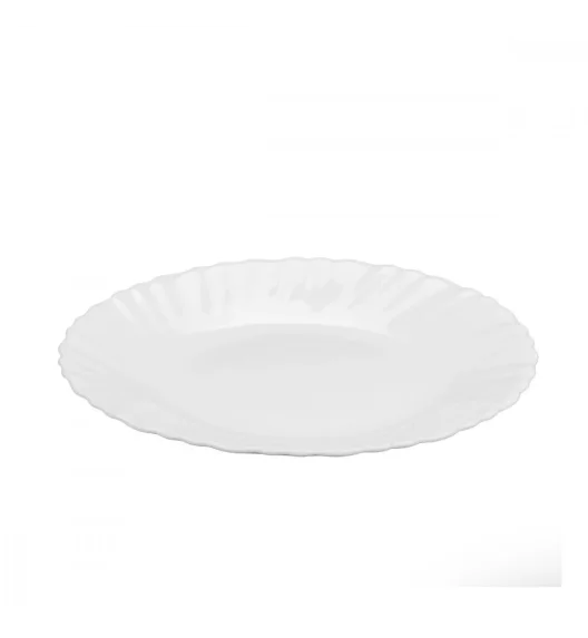 PRIMA DECO CARBO Talerz deserowy 15 cm / biały / karbowany rant / szkło hartowane