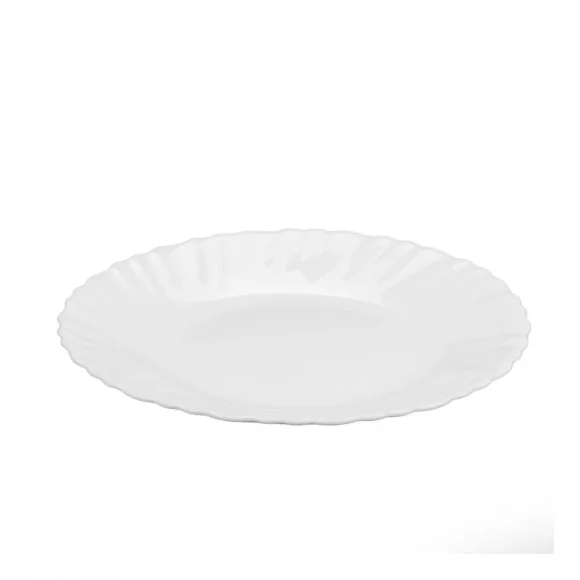 PRIMA DECO CARBO Talerz deserowy 15 cm / biały / karbowany rant / szkło hartowane