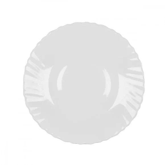 PRIMA DECO CARBO Talerz deserowy 15 cm / biały / karbowany rant / szkło hartowane