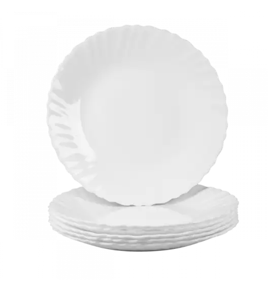 PRIMA DECO CARBO Komplet obiadowy 18 el dla 6 os / biały / karbowany rant / szkło hartowane