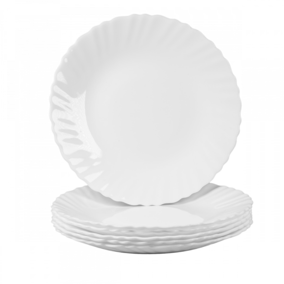 PRIMA DECO CARBO Komplet obiadowy 18 el dla 6 os / biały / karbowany rant / szkło hartowane