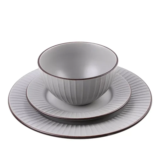 PRIMA DECO BRENTA Komplet obiadowy 18 el dla 6 os / kamionka / szary mat