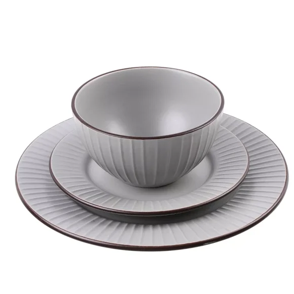PRIMA DECO BRENTA Komplet obiadowy 18 el dla 6 os / kamionka / szary mat
