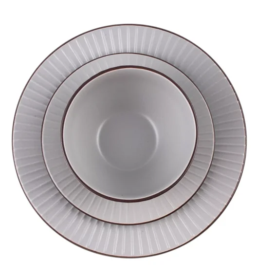 PRIMA DECO BRENTA Komplet obiadowy 18 el dla 6 os / kamionka / szary mat
