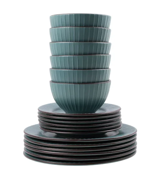 PRIMA DECO BRENTA Komplet obiadowy 18 el dla 6 os / kamionka / morski mat