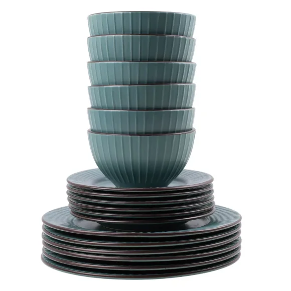 PRIMA DECO BRENTA Komplet obiadowy 18 el dla 6 os / kamionka / morski mat