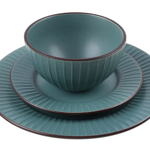 PRIMA DECO BRENTA Komplet obiadowy 18 el dla 6 os / kamionka / morski mat