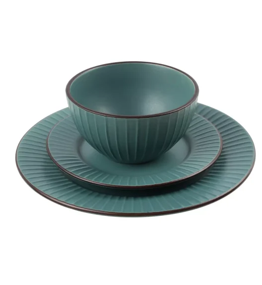 PRIMA DECO BRENTA Komplet obiadowy 18 el dla 6 os / kamionka / morski mat