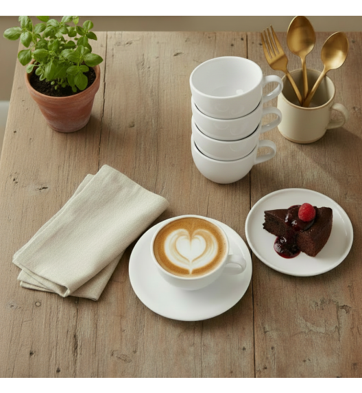LUBIANA AMERYKA 0107 Filiżanka 350 ml ze spodkiem 16,5 cm - 6 sztuk / porcelana biała