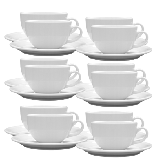 LUBIANA AMERYKA 0107 Filiżanka 350 ml ze spodkiem 16,5 cm - 12 sztuk / porcelana biała