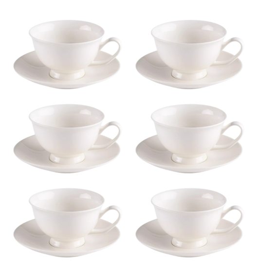 PRIMA DECO Komplet 6x Filiżanka 220 ml ze spodkiem / ecru