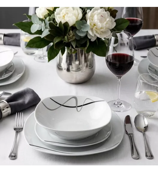 PRIMA DECO Komplet obiadowy 36 el dla 12 os FALA / kwadratowy / porcelana