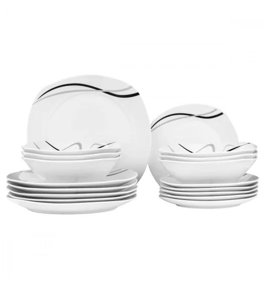 PRIMA DECO Komplet obiadowy 54 el dla 18 os FALA / kwadratowy / porcelana