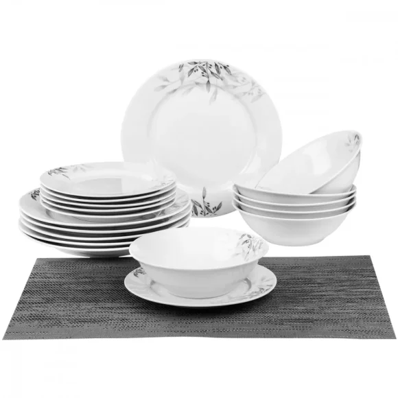 PRIMA DECO Komplet obiadowy 36 el dla 12 os NATURA / okrągły / porcelana