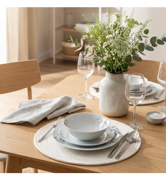 PRIMA DECO Komplet obiadowy 36 el dla 12 os NATURA / okrągły / porcelana