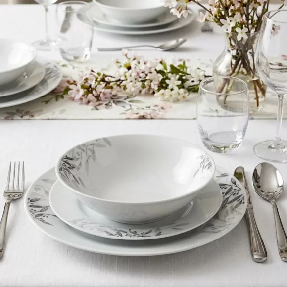 PRIMA DECO Komplet obiadowy 36 el dla 12 os NATURA / okrągły / porcelana