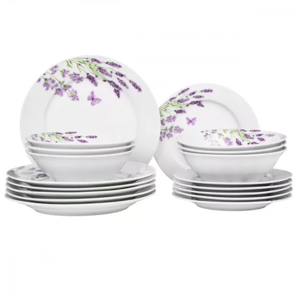 PRIMA DECO Komplet obiadowy 36 el dla 12 os LAWENDA / okrągły / porcelana