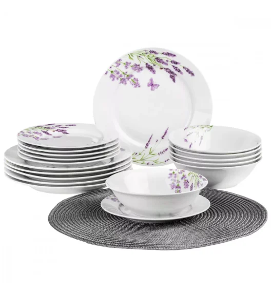 PRIMA DECO Komplet obiadowy 36 el dla 12 os LAWENDA / okrągły / porcelana
