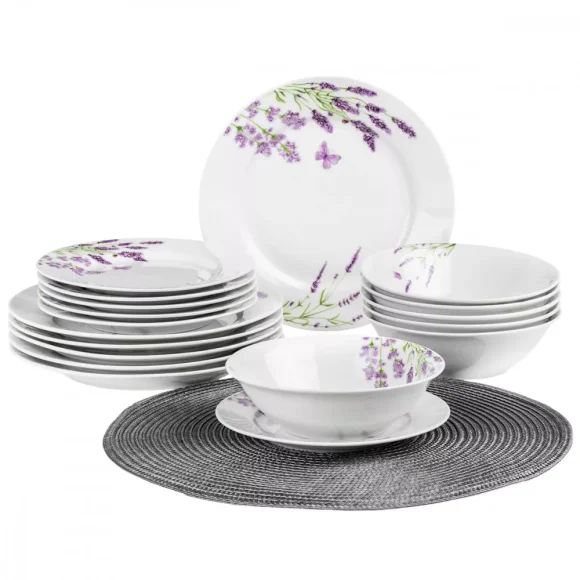 PRIMA DECO Komplet obiadowy 36 el dla 12 os LAWENDA / okrągły / porcelana