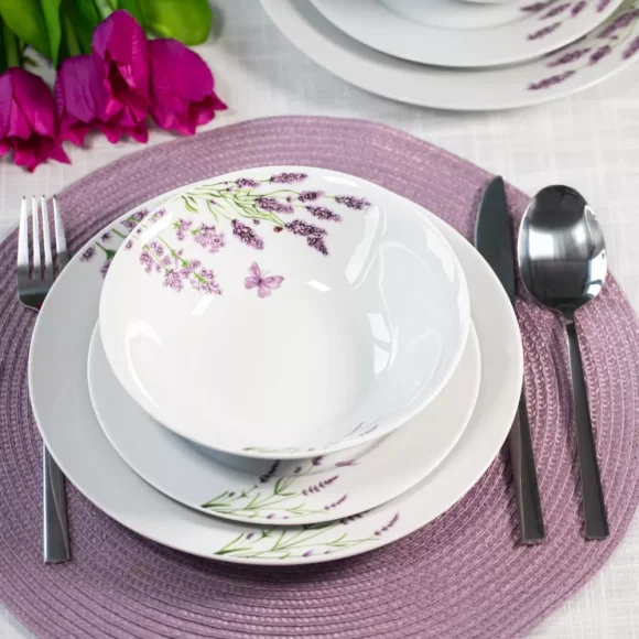 PRIMA DECO Komplet obiadowy 36 el dla 12 os LAWENDA / okrągły / porcelana