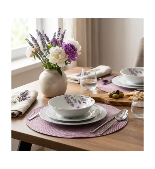 PRIMA DECO Komplet obiadowy 36 el dla 12 os LAWENDA / okrągły / porcelana