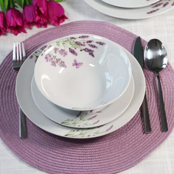 PRIMA DECO Komplet obiadowy 36 el dla 12 os LAWENDA / okrągły / porcelana