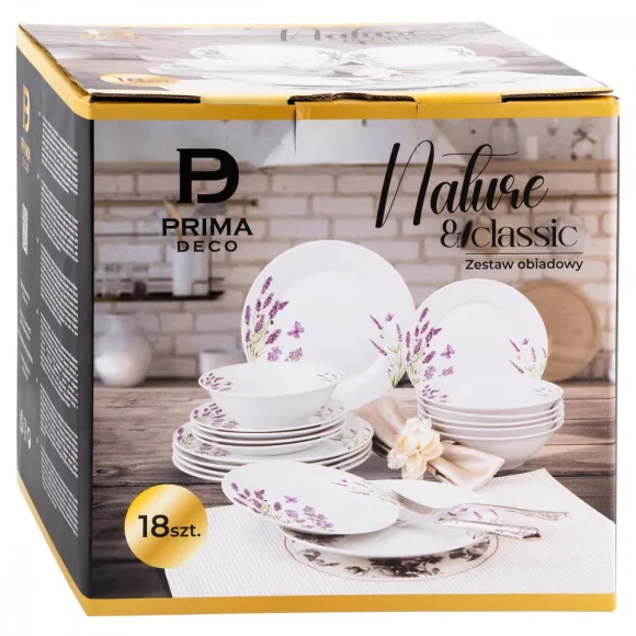PRIMA DECO Komplet obiadowy 36 el dla 12 os LAWENDA / okrągły / porcelana