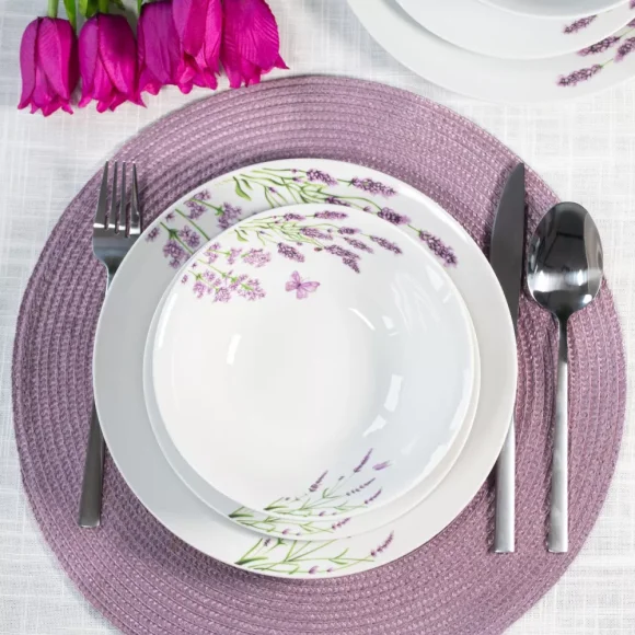 PRIMA DECO Komplet obiadowy 36 el dla 12 os LAWENDA / okrągły / porcelana