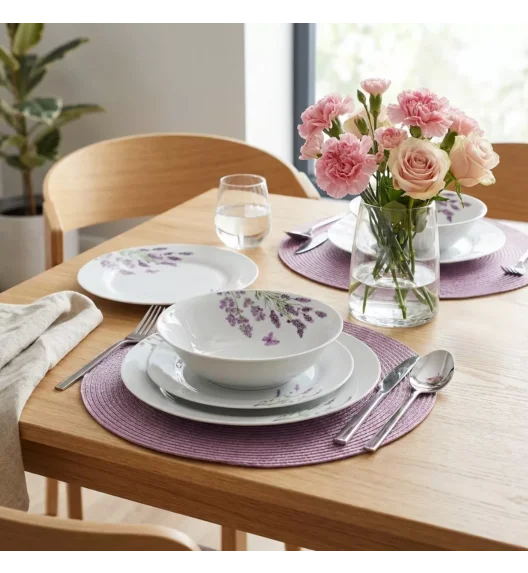 PRIMA DECO Komplet obiadowy 36 el dla 12 os LAWENDA / okrągły / porcelana
