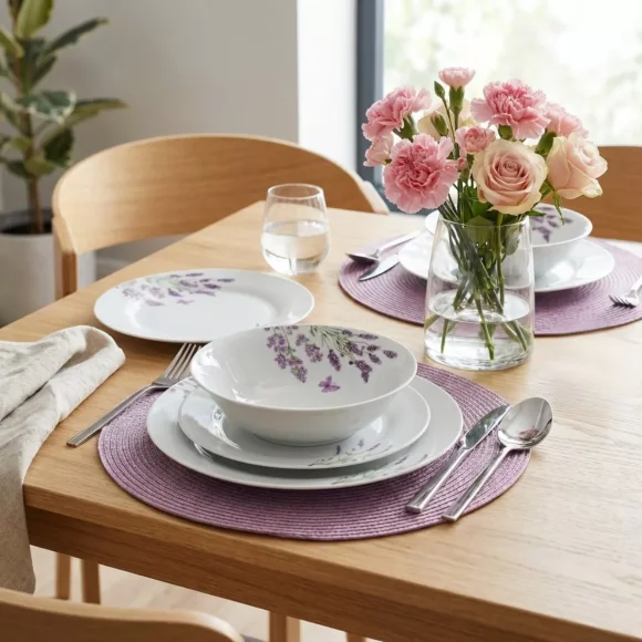 PRIMA DECO Komplet obiadowy 36 el dla 12 os LAWENDA / okrągły / porcelana