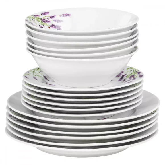 PRIMA DECO Komplet obiadowy 36 el dla 12 os LAWENDA / okrągły / porcelana
