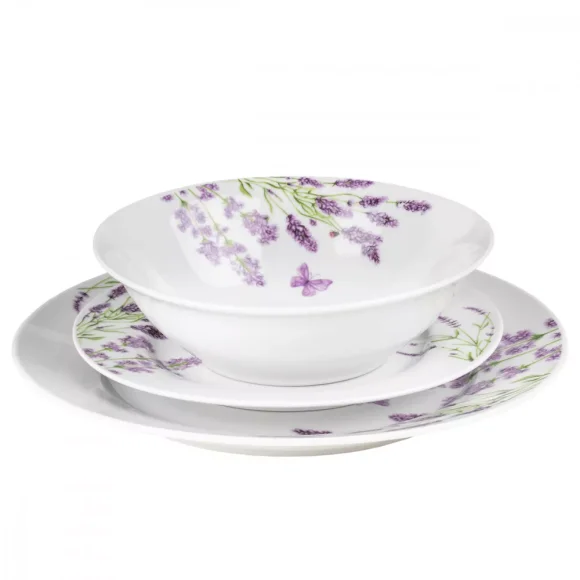 PRIMA DECO Komplet obiadowy 36 el dla 12 os LAWENDA / okrągły / porcelana