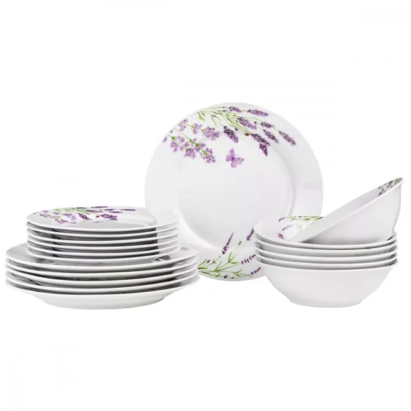 PRIMA DECO Komplet obiadowy 36 el dla 12 os LAWENDA / okrągły / porcelana